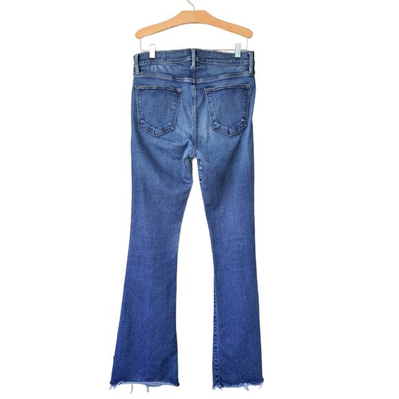 FRAME Le High Flare Jeans Size 29 Medium Wash Whiskering Raw Hem Stretchy - Picture 4 of 12